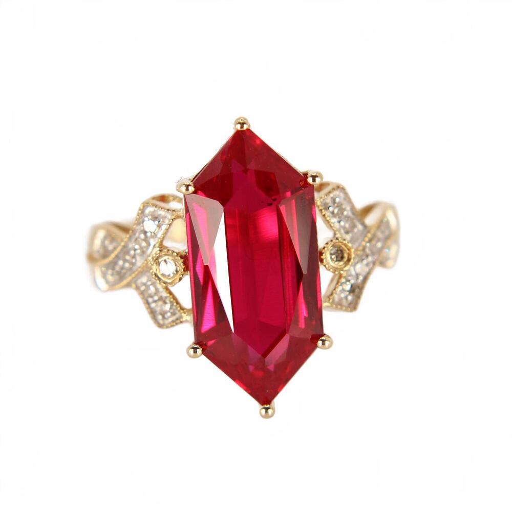 Alwand Vahan 10kt Yellow Gold Synthetic Ruby Diamond Statement Ring Size 7.25